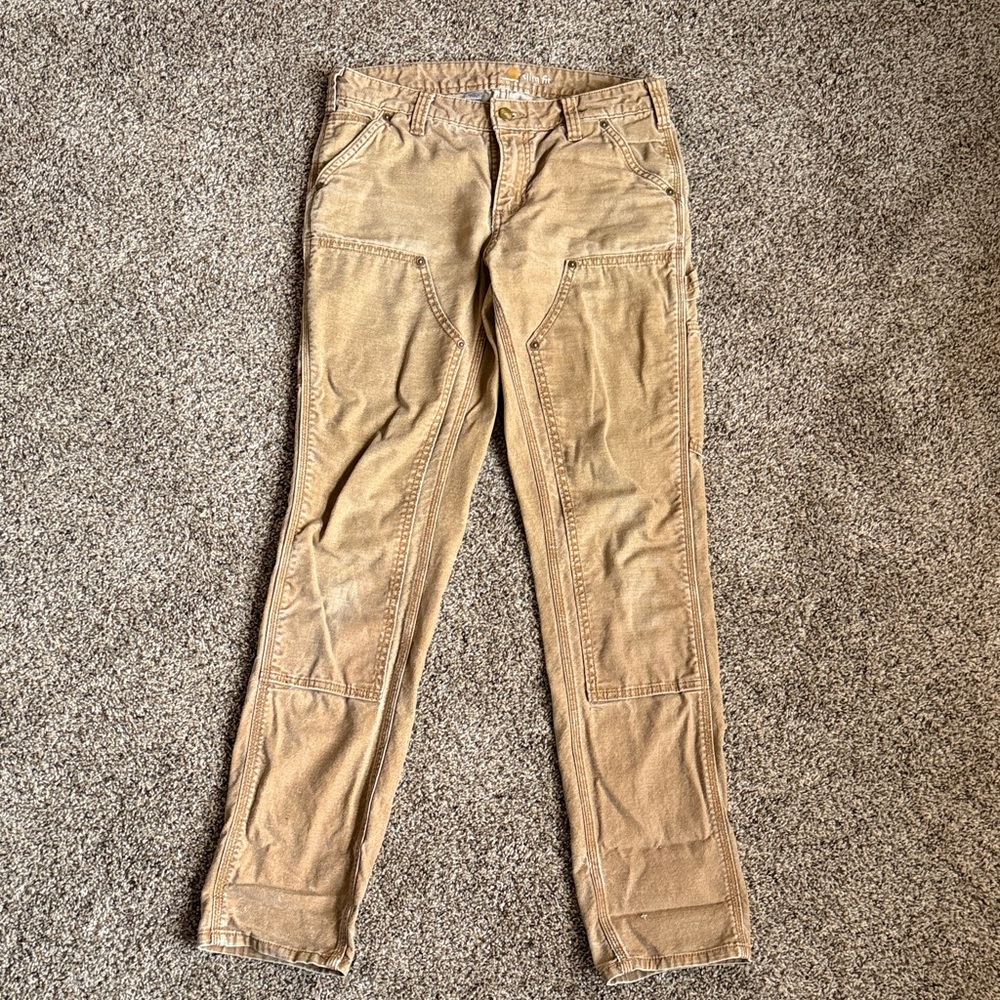 Vintage Carhartt Pants Women’s 4 Tall Brown Canvas Straight Leg Double Knee